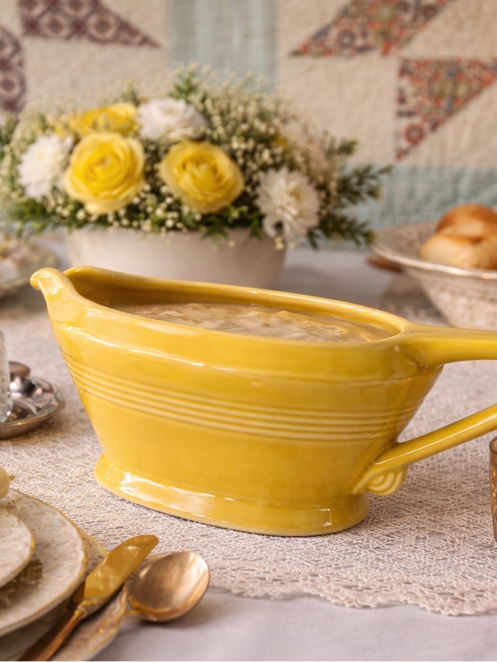 Vintage Homer Laughlin Yellow Harlequin Sauce Boat